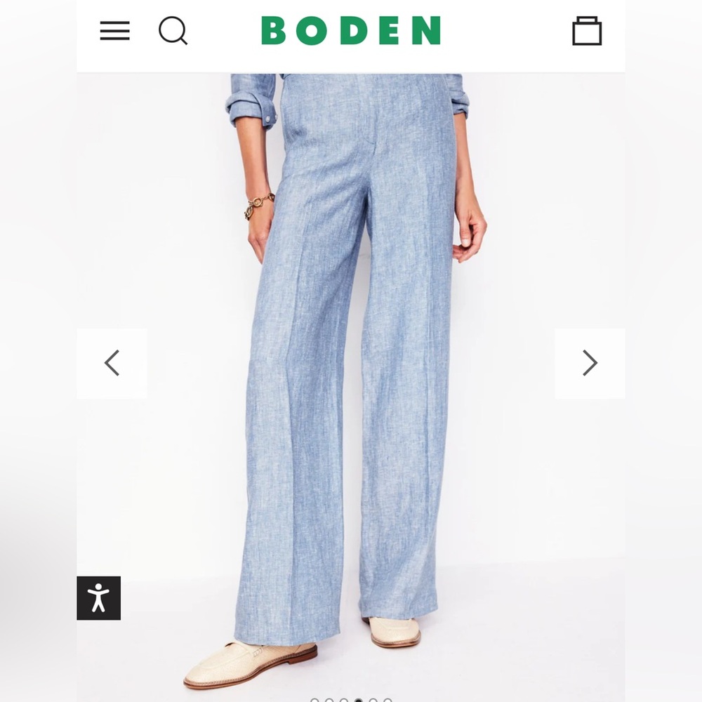 Boden Navy Linen Wide Leg Trousers 16